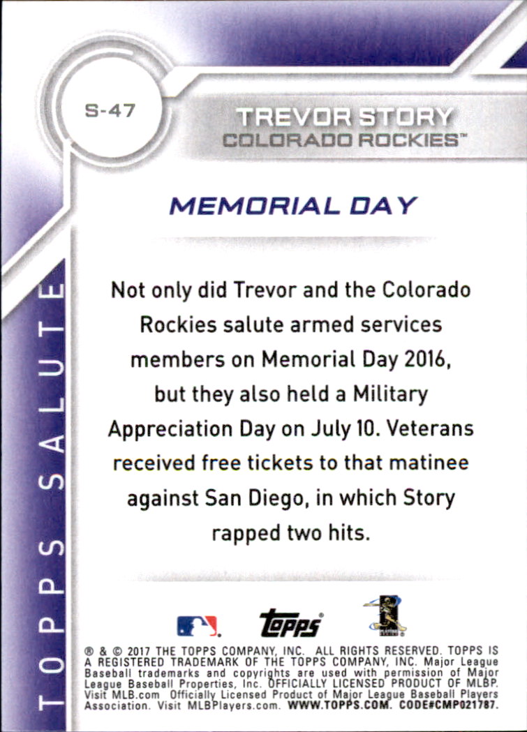 A0479- 2017 Topps Baseball Salute Inserts #s 1-200 -You Pick- 15+ FREE US SHIP - Picture 61 of 88