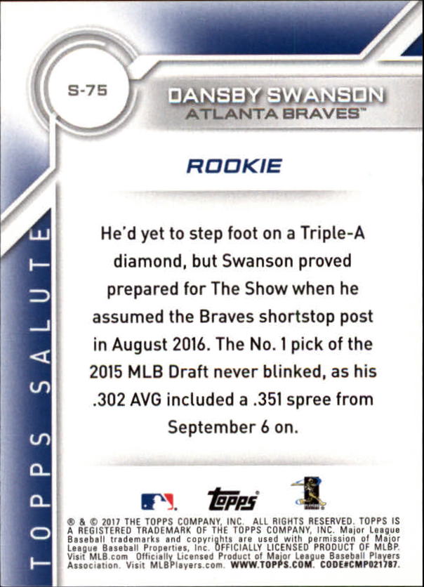A0479- 2017 Topps Baseball Salute Inserts #s 1-200 -You Pick- 15+ FREE US SHIP - Picture 88 of 88