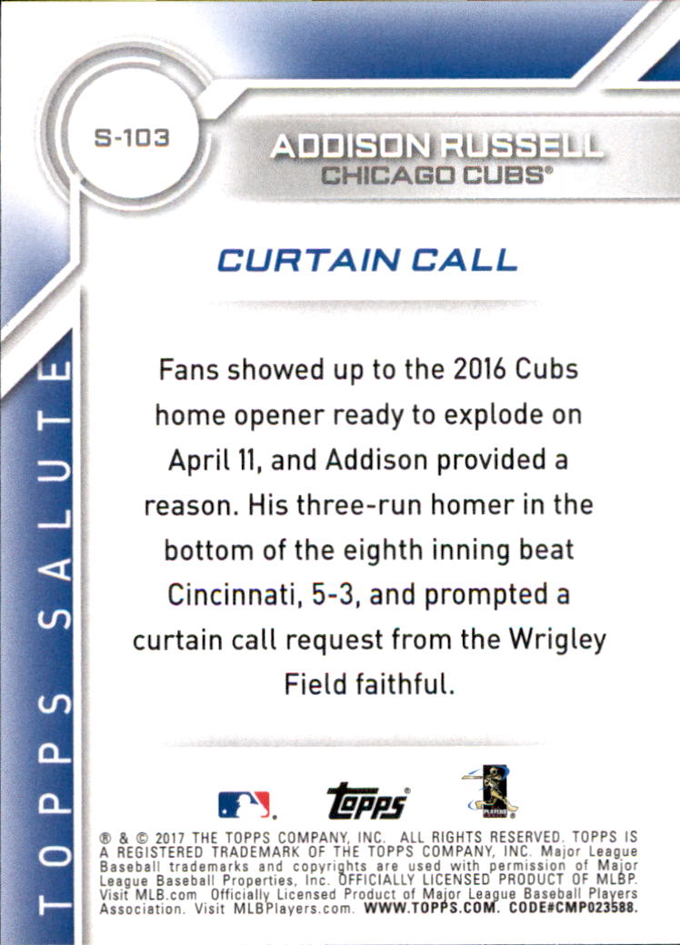 A0479- 2017 Topps Baseball Salute Inserts #s 1-200 -You Pick- 15+ FREE US SHIP - Picture 59 of 88