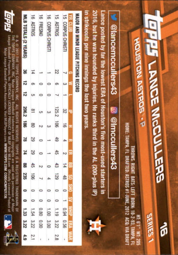 A0479- 2017 Topps Baseball Card #s 1-252 +Rookies -You Pick- 15+ FREE US SHIP - Picture 31 of 491