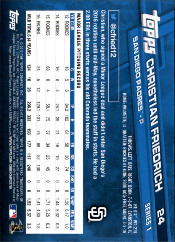 A0479- 2017 Topps Baseball Card #s 1-252 +Rookies -You Pick- 15+ FREE US SHIP - Picture 45 of 491