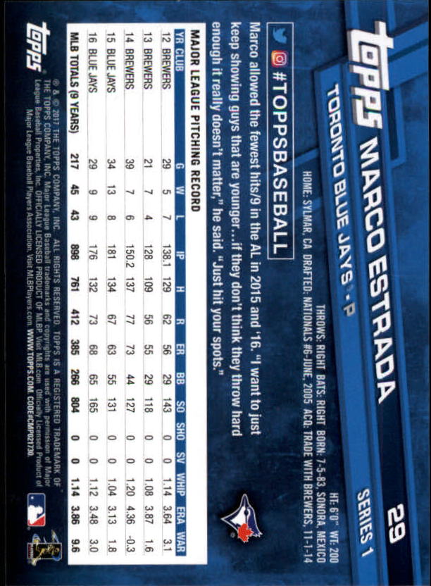 A0479- 2017 Topps Baseball Card #s 1-252 +Rookies -You Pick- 15+ FREE US SHIP - Picture 55 of 491