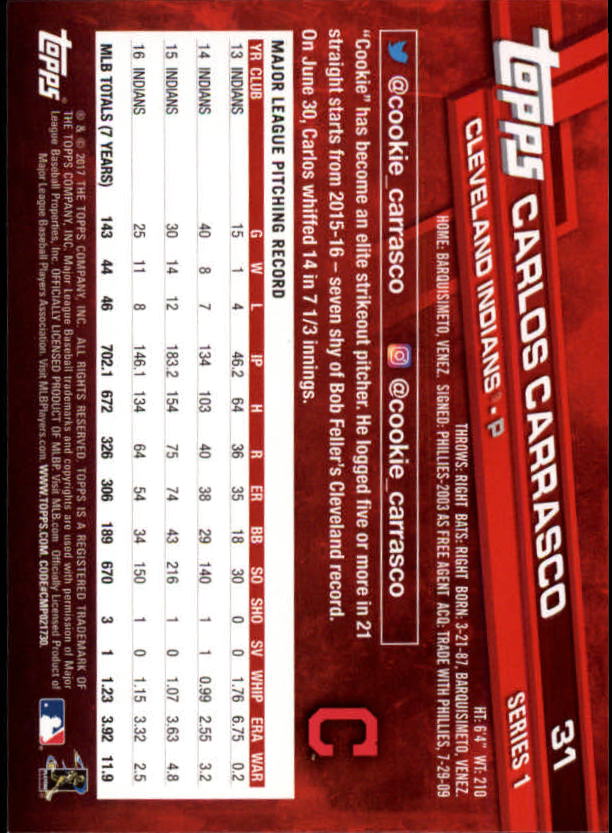 A0479- 2017 Topps Baseball Card #s 1-252 +Rookies -You Pick- 15+ FREE US SHIP - Picture 57 of 491