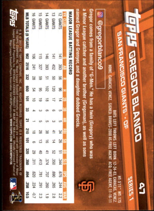 A0479- 2017 Topps Baseball Card #s 1-252 +Rookies -You Pick- 15+ FREE US SHIP - Picture 89 of 491