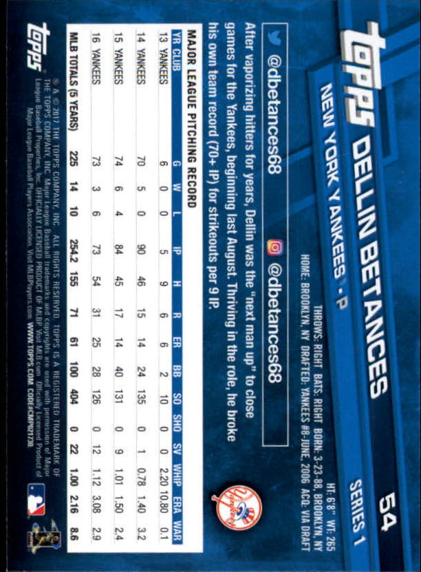 A0479- 2017 Topps Baseball Card #s 1-252 +Rookies -You Pick- 15+ FREE US SHIP - Picture 103 of 491