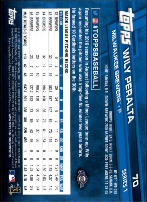 A0479- 2017 Topps Baseball Card #s 1-252 +Rookies -You Pick- 15+ FREE US SHIP - Picture 133 of 491