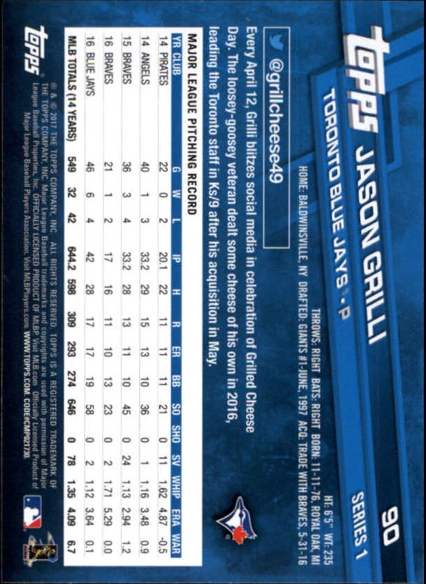 A0479- 2017 Topps Baseball Card #s 1-252 +Rookies -You Pick- 15+ FREE US SHIP - Picture 171 of 491