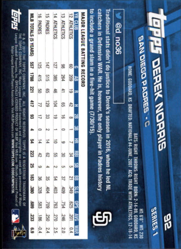 A0479- 2017 Topps Baseball Card #s 1-252 +Rookies -You Pick- 15+ FREE US SHIP - Picture 175 of 491