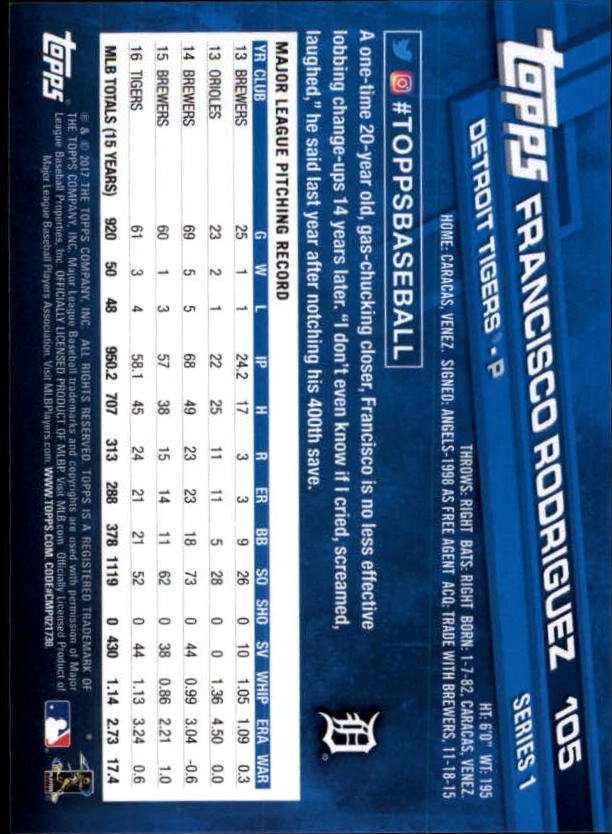 A0479- 2017 Topps Baseball Card #s 1-252 +Rookies -You Pick- 15+ FREE US SHIP - Picture 201 of 491