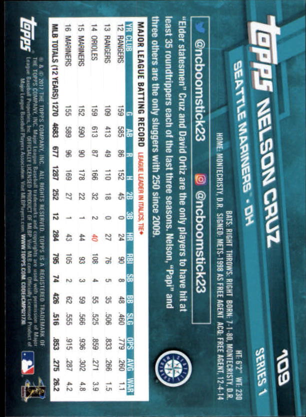 A0479- 2017 Topps Baseball Card #s 1-252 +Rookies -You Pick- 15+ FREE US SHIP - Picture 209 of 491