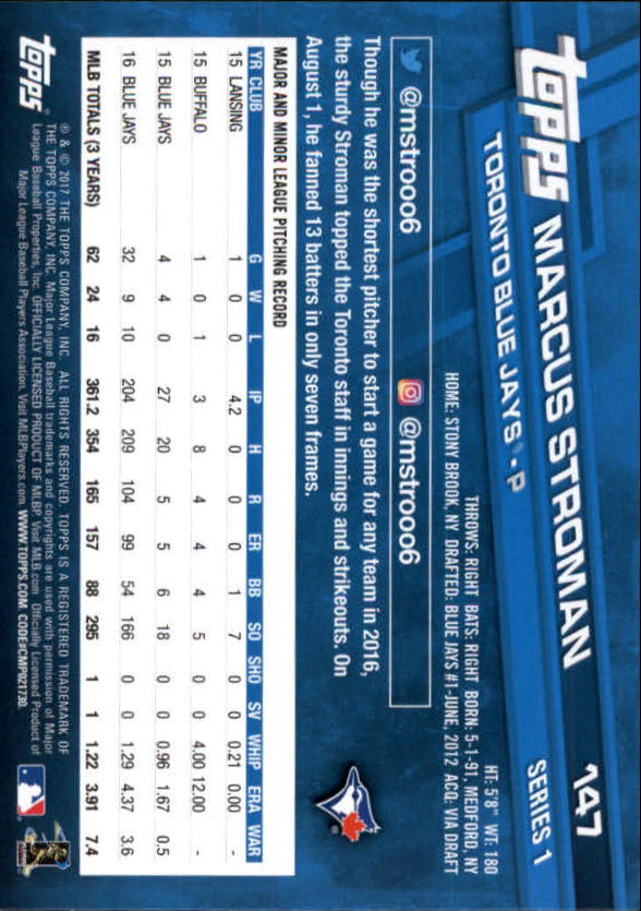 A0479- 2017 Topps Baseball Card #s 1-252 +Rookies -You Pick- 15+ FREE US SHIP - Picture 285 of 491