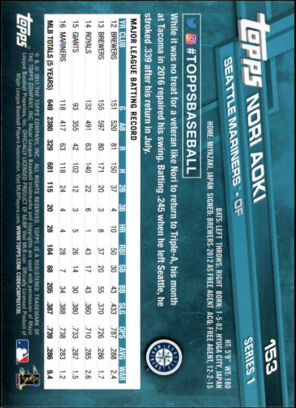 A0479- 2017 Topps Baseball Card #s 1-252 +Rookies -You Pick- 15+ FREE US SHIP - Picture 297 of 491