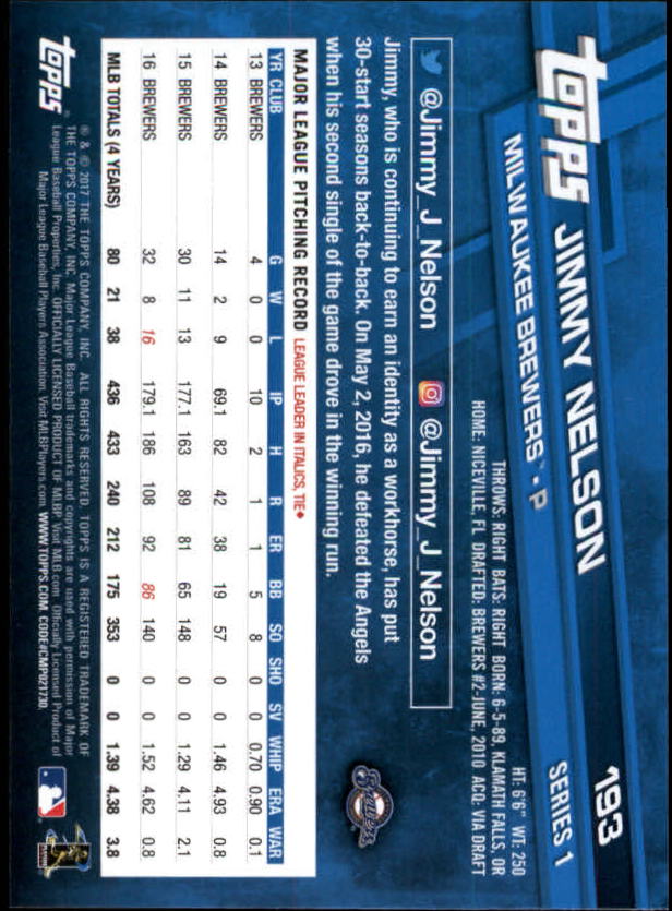A0479- 2017 Topps Baseball Card #s 1-252 +Rookies -You Pick- 15+ FREE US SHIP - Picture 375 of 491