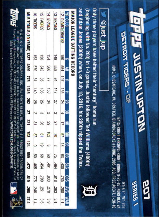 A0479- 2017 Topps Baseball Card #s 1-252 +Rookies -You Pick- 15+ FREE US SHIP - Picture 403 of 491