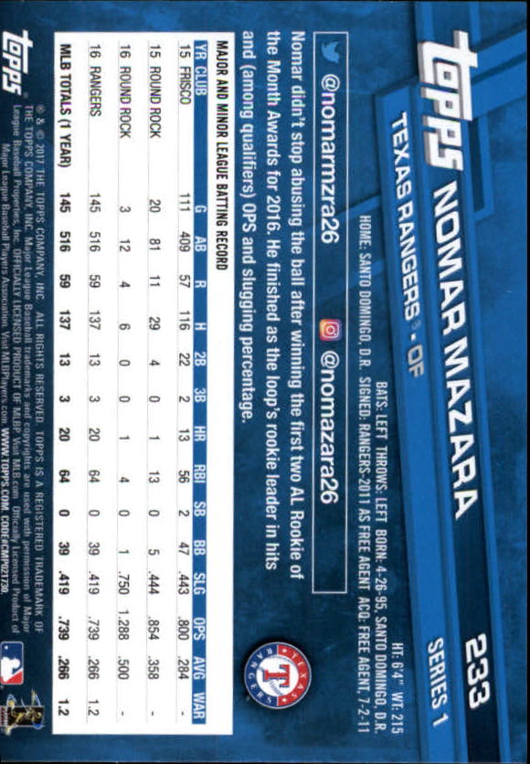 A0479- 2017 Topps Baseball Card #s 1-252 +Rookies -You Pick- 15+ FREE US SHIP - Picture 453 of 491