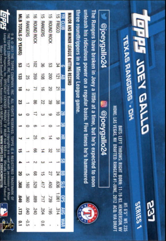 A0479- 2017 Topps Baseball Card #s 1-252 +Rookies -You Pick- 15+ FREE US SHIP - Picture 461 of 491