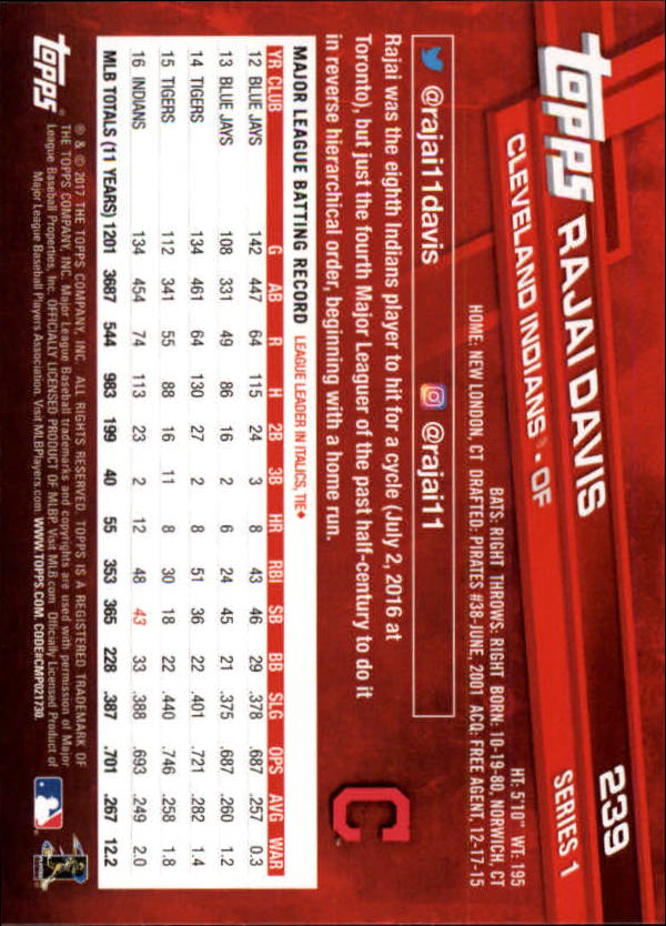 A0479- 2017 Topps Baseball Card #s 1-252 +Rookies -You Pick- 15+ FREE US SHIP - Picture 465 of 491