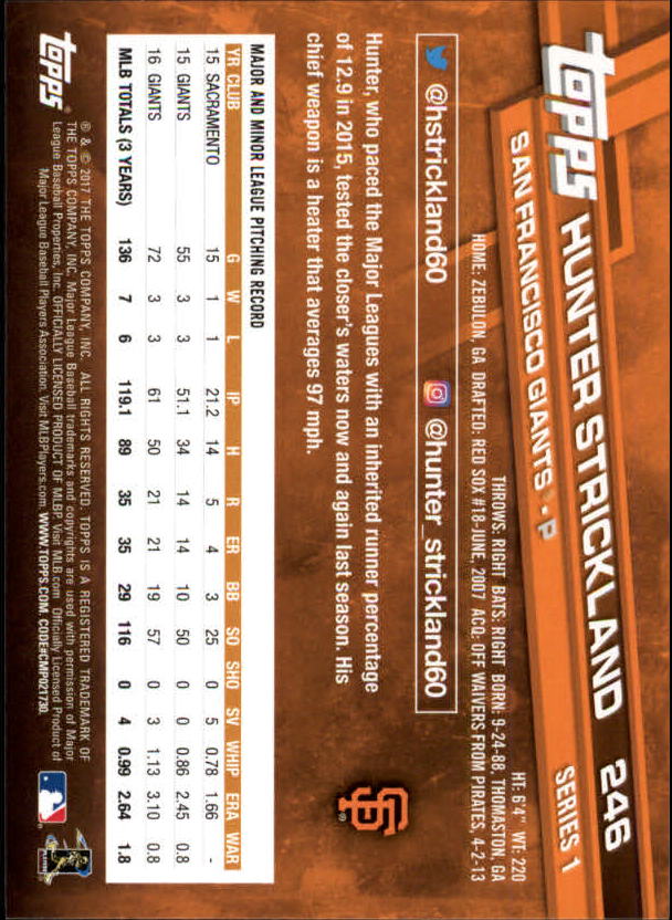 A0479- 2017 Topps Baseball Card #s 1-252 +Rookies -You Pick- 15+ FREE US SHIP - Picture 479 of 491