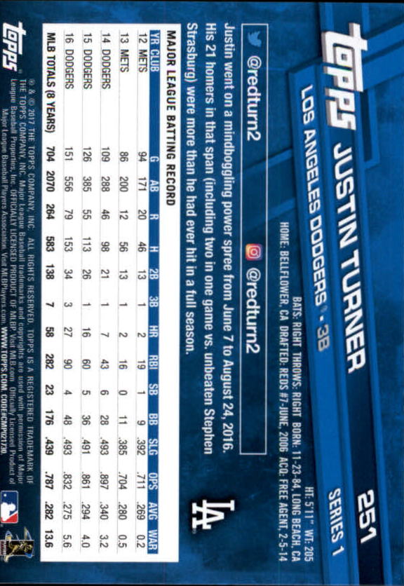 A0479- 2017 Topps Baseball Card #s 1-252 +Rookies -You Pick- 15+ FREE US SHIP - Picture 489 of 491