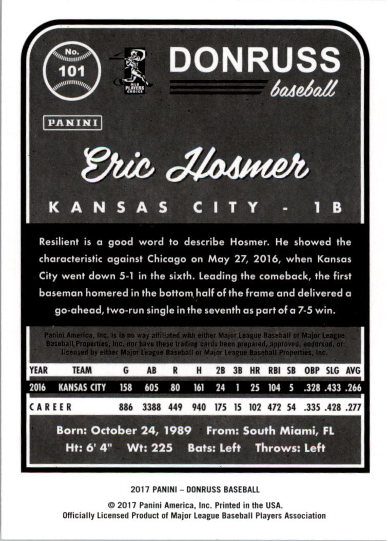 2017 Donruss #101 Eric Hosmer back image