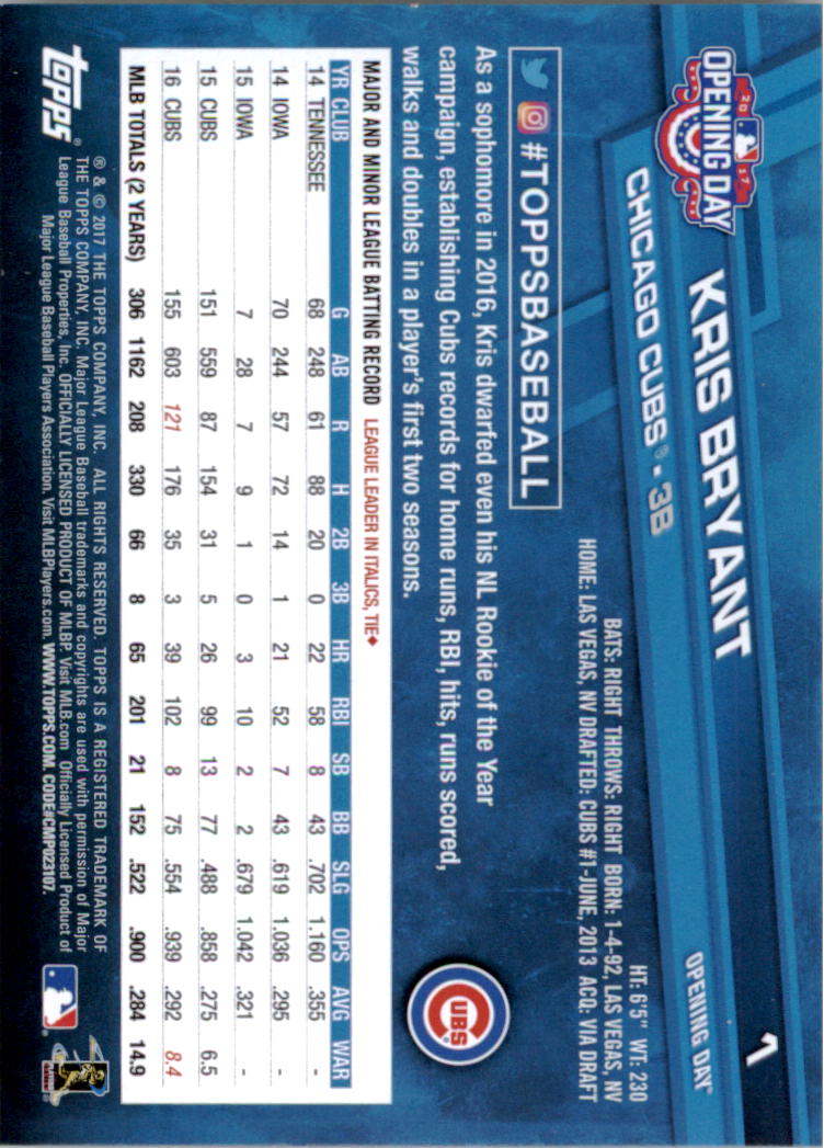 A3120- 2017 Topps Opening Day BB Card #s 1-200 -You Pick- 15+ FREE US SHIP - Picture 3 of 390