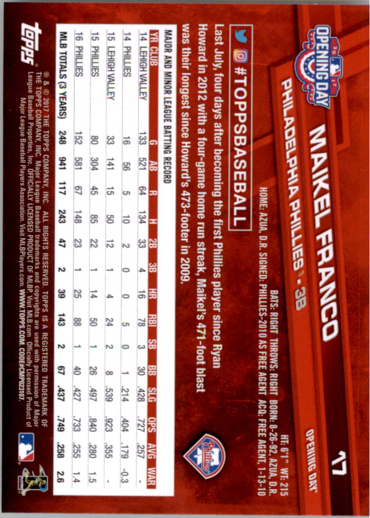 A3120- 2017 Topps Opening Day BB Card #s 1-200 -You Pick- 15+ FREE US SHIP - Picture 35 of 390