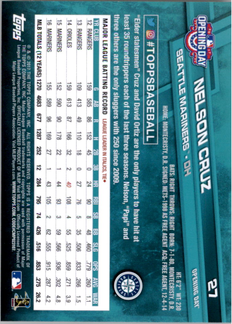 A3120- 2017 Topps Opening Day BB Card #s 1-200 -You Pick- 15+ FREE US SHIP - Picture 53 of 390