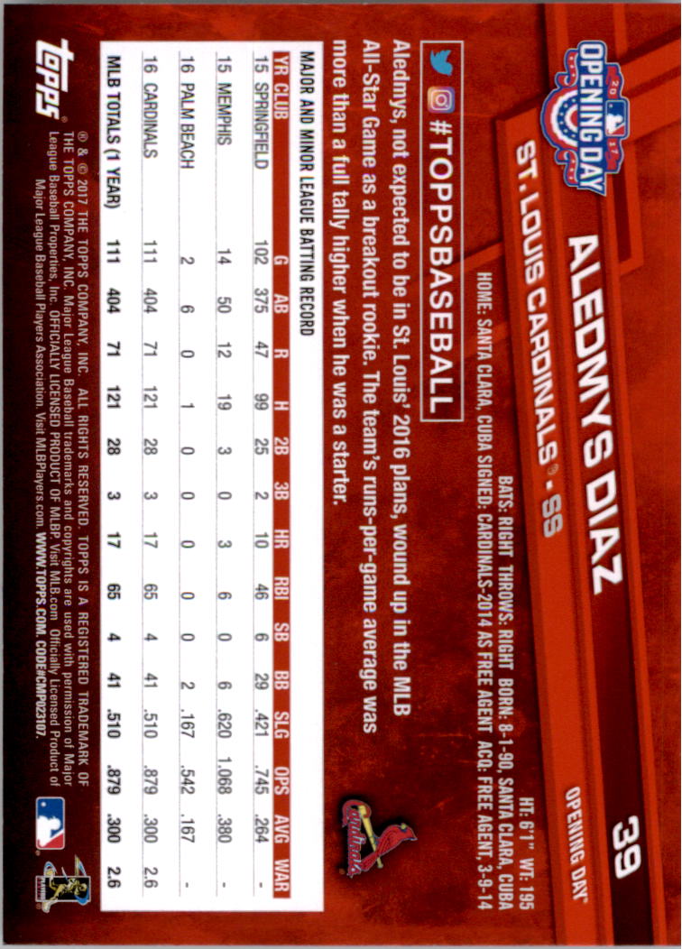 A3120- 2017 Topps Opening Day BB Card #s 1-200 -You Pick- 15+ FREE US SHIP - Picture 76 of 390