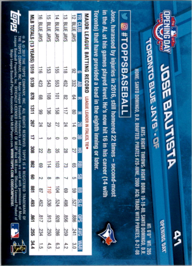 A3120- 2017 Topps Opening Day BB Card #s 1-200 -You Pick- 15+ FREE US SHIP - Picture 80 of 390