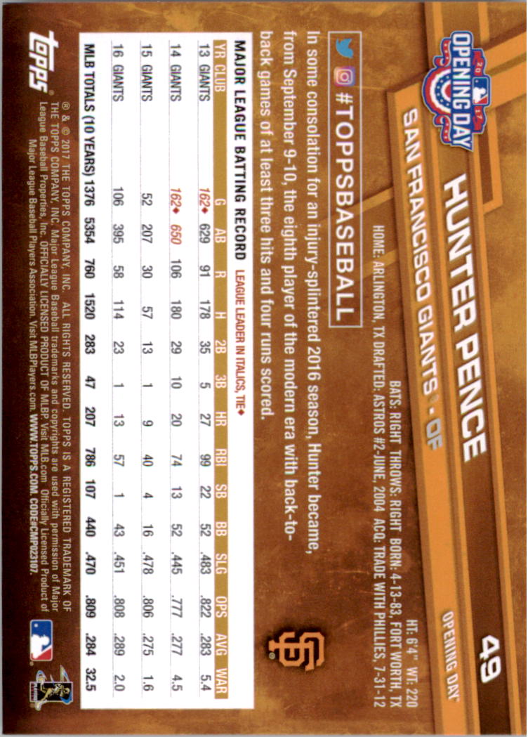 A3120- 2017 Topps Opening Day BB Card #s 1-200 -You Pick- 15+ FREE US SHIP - Picture 96 of 390