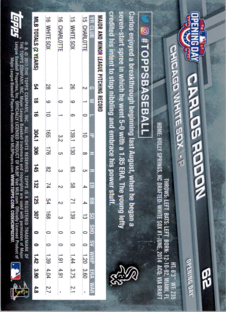 A3120- 2017 Topps Opening Day BB Card #s 1-200 -You Pick- 15+ FREE US SHIP - Picture 122 of 390