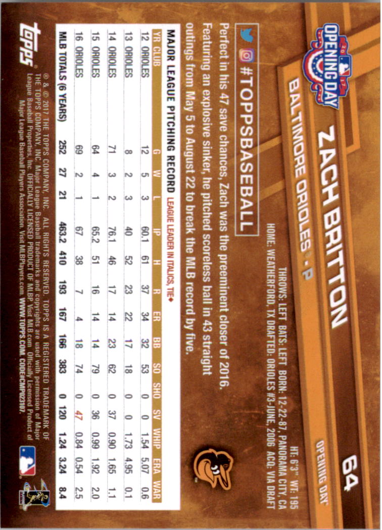 A3120- 2017 Topps Opening Day BB Card #s 1-200 -You Pick- 15+ FREE US SHIP - Picture 126 of 390