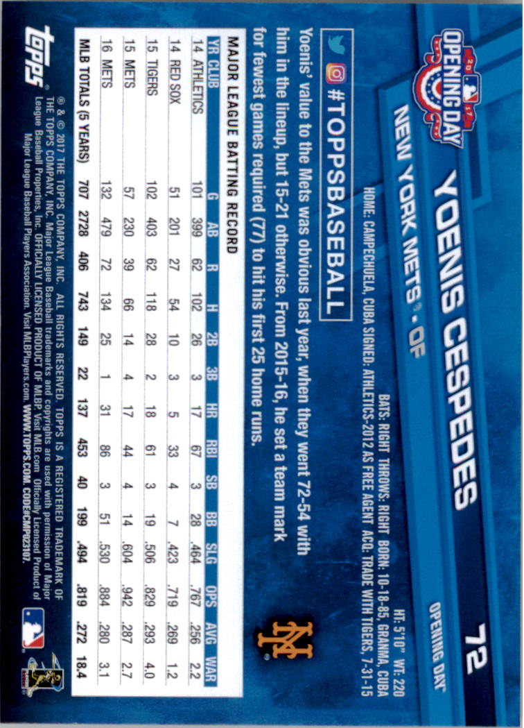 A3120- 2017 Topps Opening Day BB Card #s 1-200 -You Pick- 15+ FREE US SHIP - Picture 142 of 390