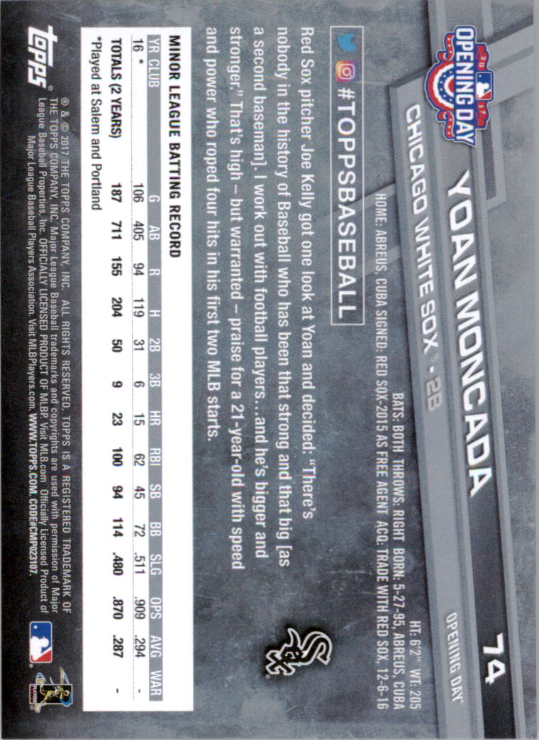 A3120- 2017 Topps Opening Day BB Card #s 1-200 -You Pick- 15+ FREE US SHIP - Picture 146 of 390
