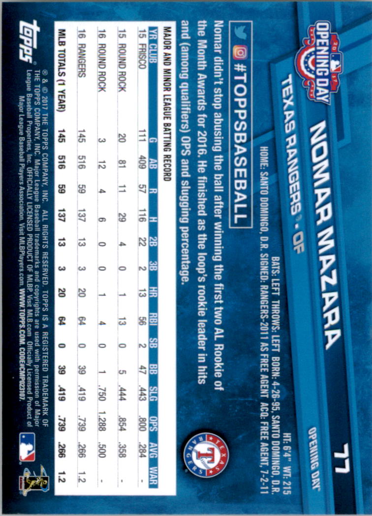 A3120- 2017 Topps Opening Day BB Card #s 1-200 -You Pick- 15+ FREE US SHIP - Picture 152 of 390