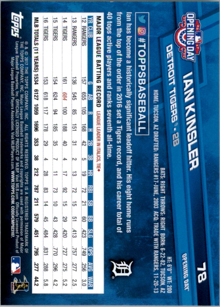 A3120- 2017 Topps Opening Day BB Card #s 1-200 -You Pick- 15+ FREE US SHIP - Picture 154 of 390