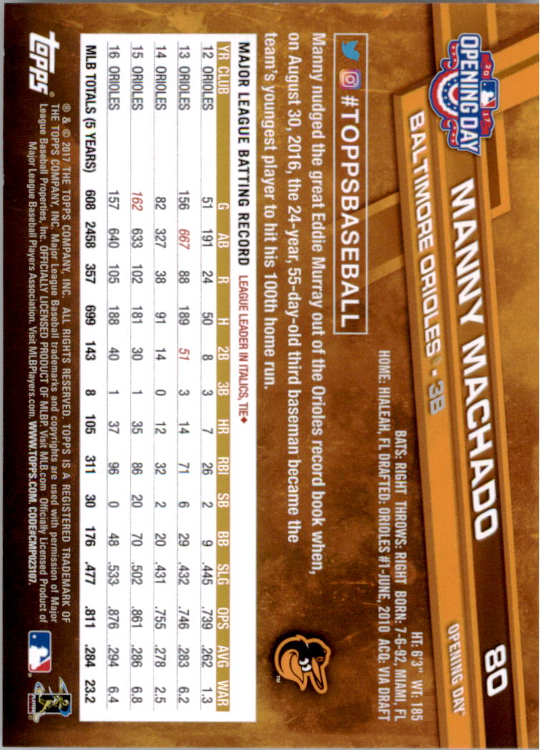 A3120- 2017 Topps Opening Day BB Card #s 1-200 -You Pick- 15+ FREE US SHIP - Picture 158 of 390