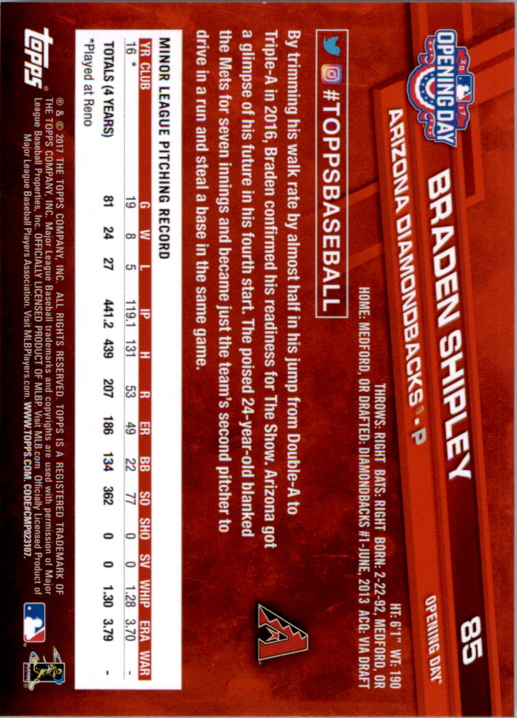 A3120- 2017 Topps Opening Day BB Card #s 1-200 -You Pick- 15+ FREE US SHIP - Picture 168 of 390