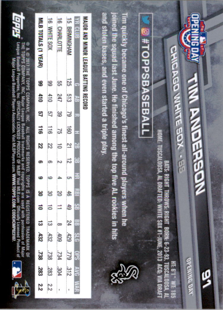 A3120- 2017 Topps Opening Day BB Card #s 1-200 -You Pick- 15+ FREE US SHIP - Picture 180 of 390