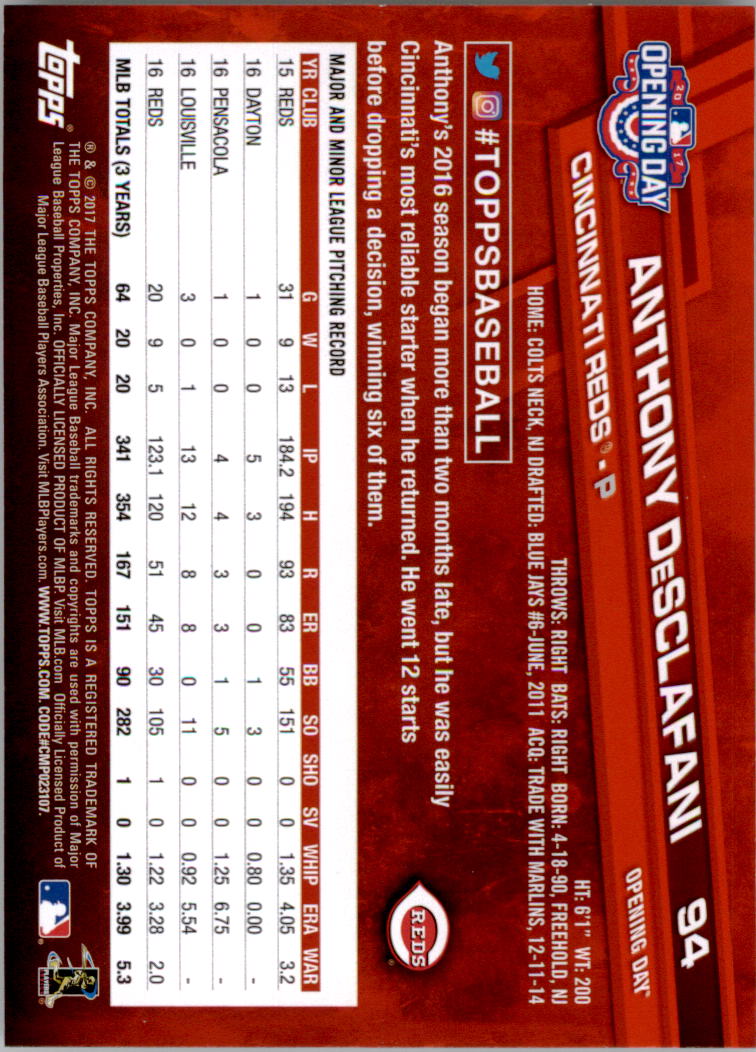 A3120- 2017 Topps Opening Day BB Card #s 1-200 -You Pick- 15+ FREE US SHIP - Picture 186 of 390