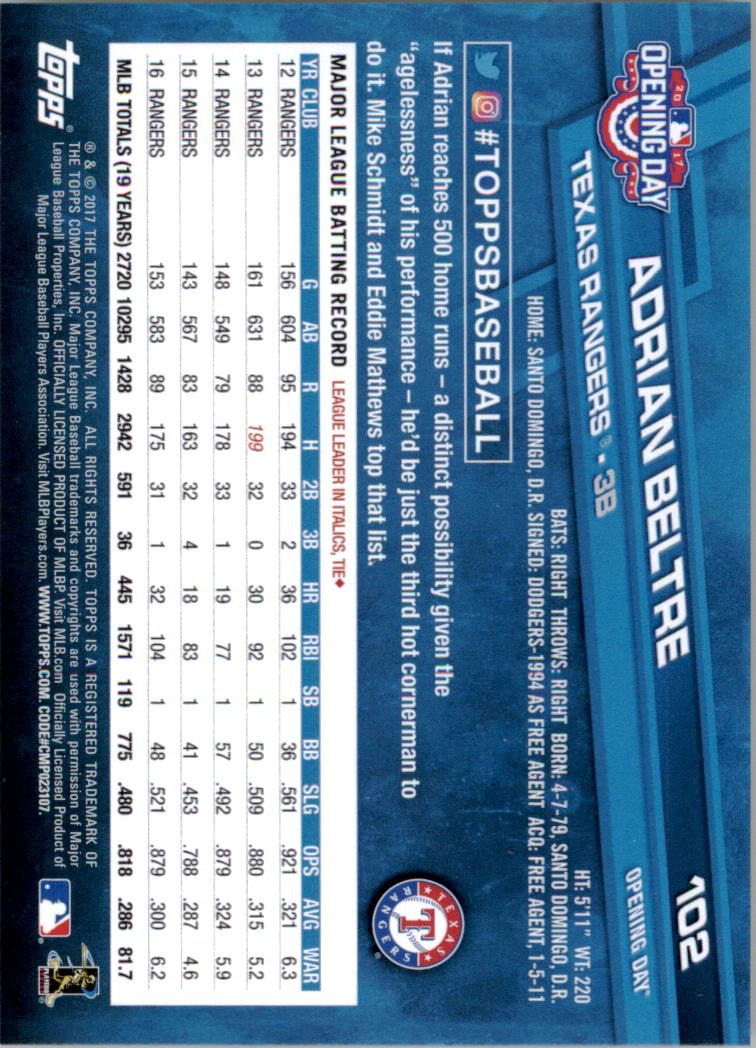 A3120- 2017 Topps Opening Day BB Card #s 1-200 -You Pick- 15+ FREE US SHIP - Picture 201 of 390