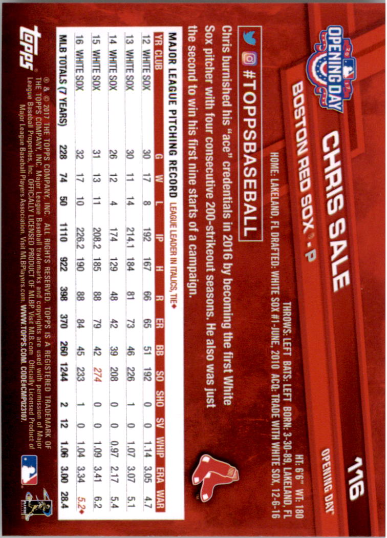 A3120- 2017 Topps Opening Day BB Card #s 1-200 -You Pick- 15+ FREE US SHIP - Picture 229 of 390