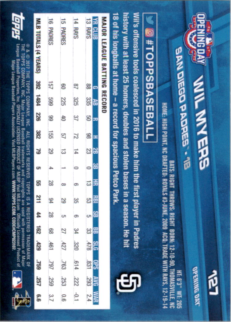 A3120- 2017 Topps Opening Day BB Card #s 1-200 -You Pick- 15+ FREE US SHIP - Picture 251 of 390