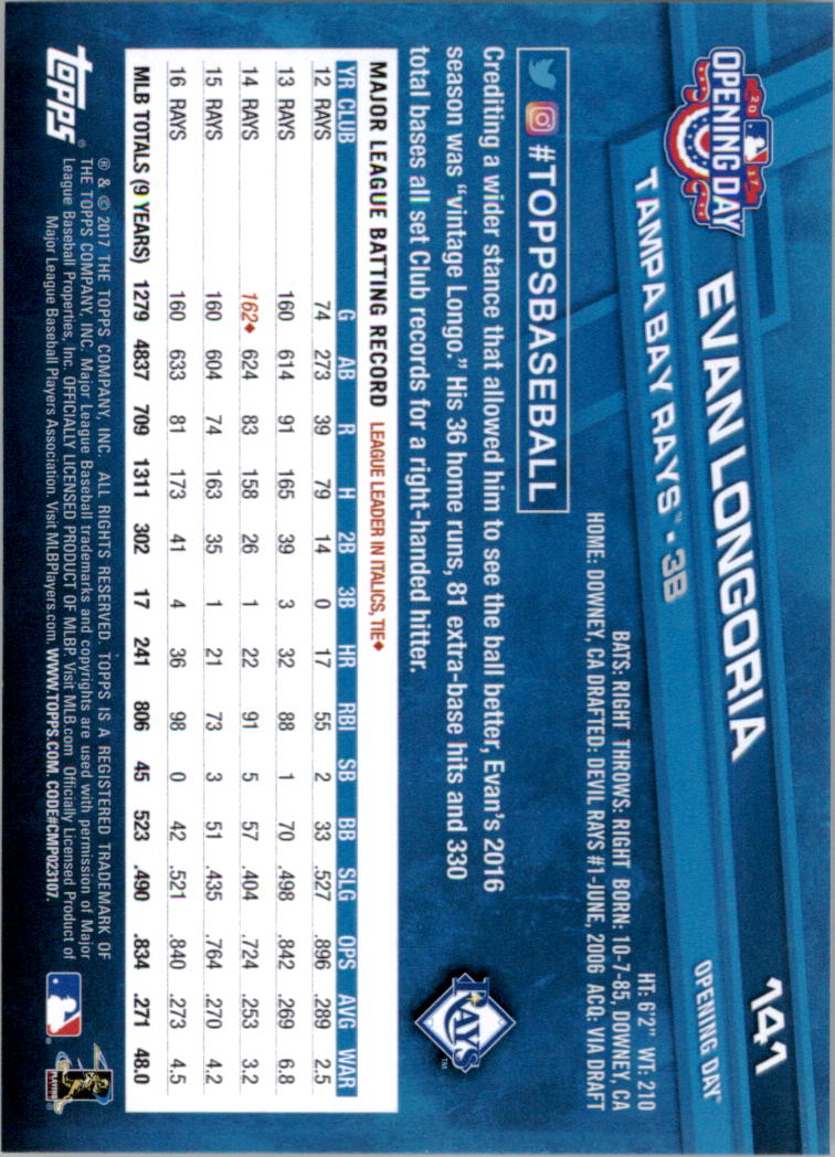A3120- 2017 Topps Opening Day BB Card #s 1-200 -You Pick- 15+ FREE US SHIP - Picture 279 of 390
