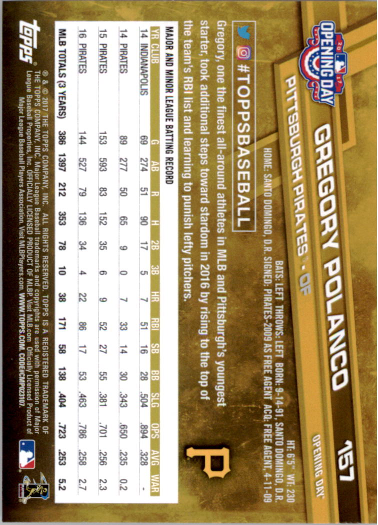 A3120- 2017 Topps Opening Day BB Card #s 1-200 -You Pick- 15+ FREE US SHIP - Picture 309 of 390