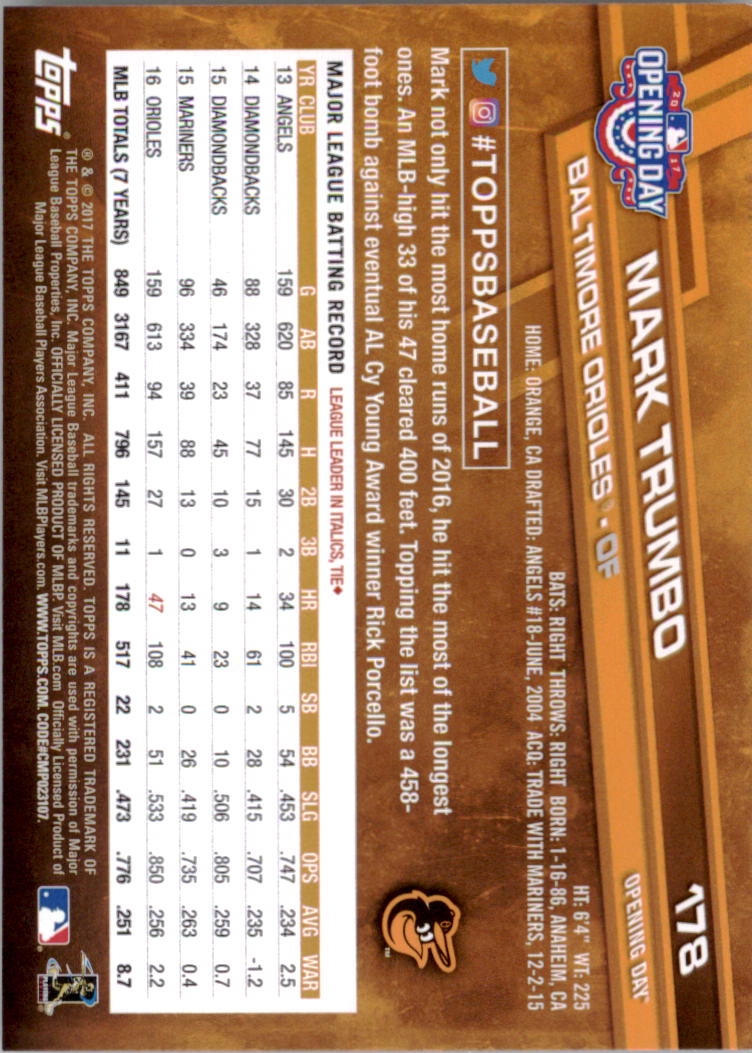 A3120- 2017 Topps Opening Day BB Card #s 1-200 -You Pick- 15+ FREE US SHIP - Picture 349 of 390