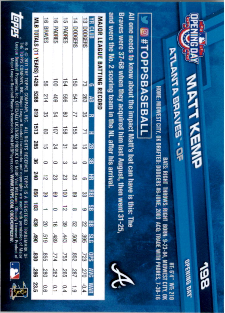 A3120- 2017 Topps Opening Day BB Card #s 1-200 -You Pick- 15+ FREE US SHIP - Picture 386 of 390
