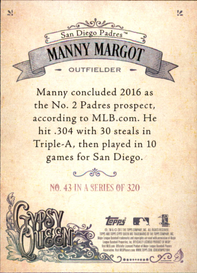 2017 Topps Gypsy Queen #43 Manny Margot RC back image