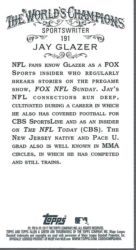 2017 Topps Allen and Ginter Mini Black Border #191 Jay Glazer back image