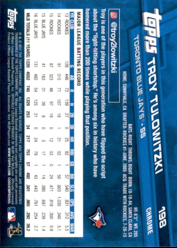B4700- 2017 Topps Chrome BB Card #s 1-200 +Rookies -You Pick- 15+ FREE US SHIP - Picture 270 of 274